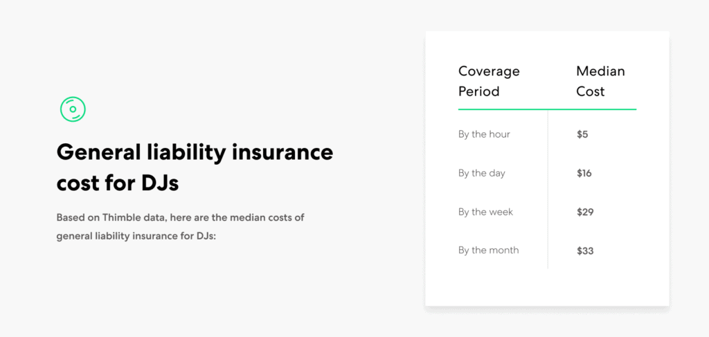 DJ GL insurance cost ranges