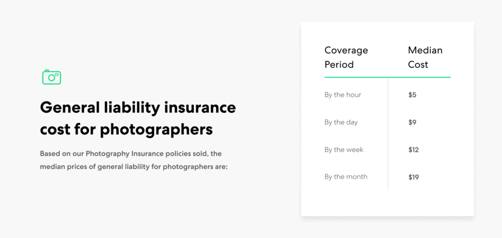 Photographer-GL insurance cost ranges