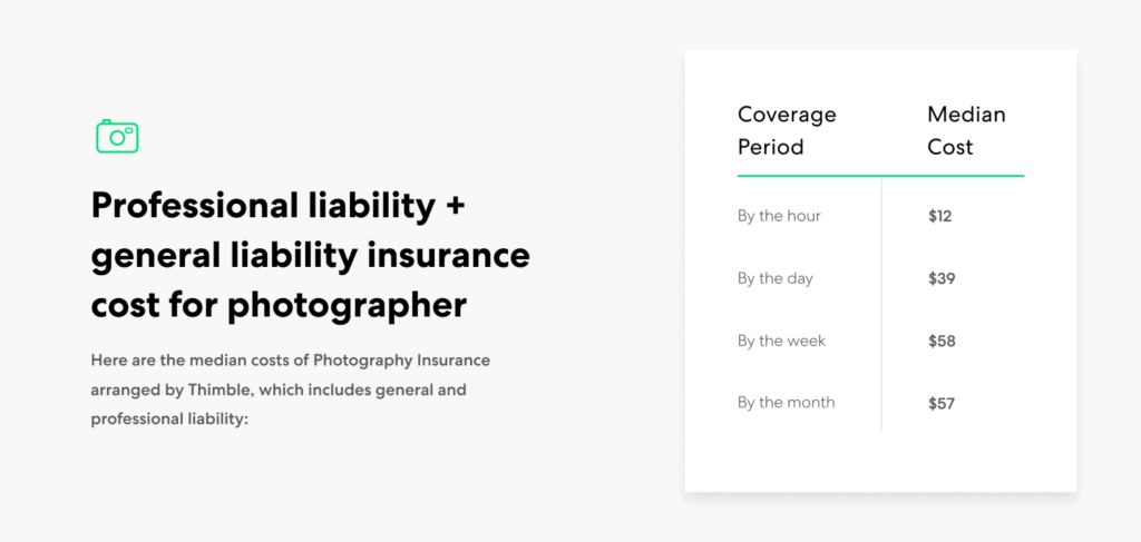 Photographer-GL+PL insurance cost ranges