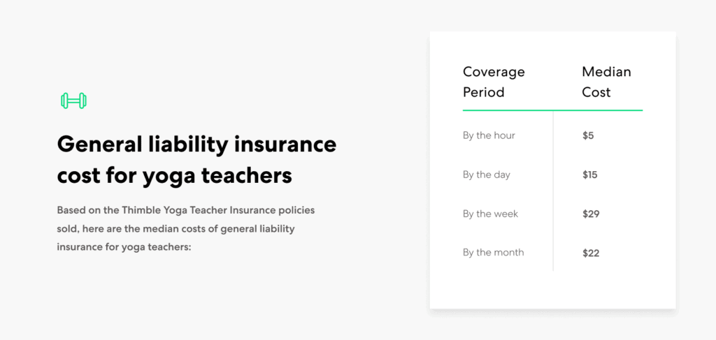 Yoga Teacher-general liability insurance cost