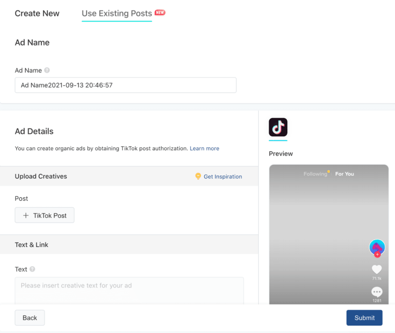 Tiktok Create ad