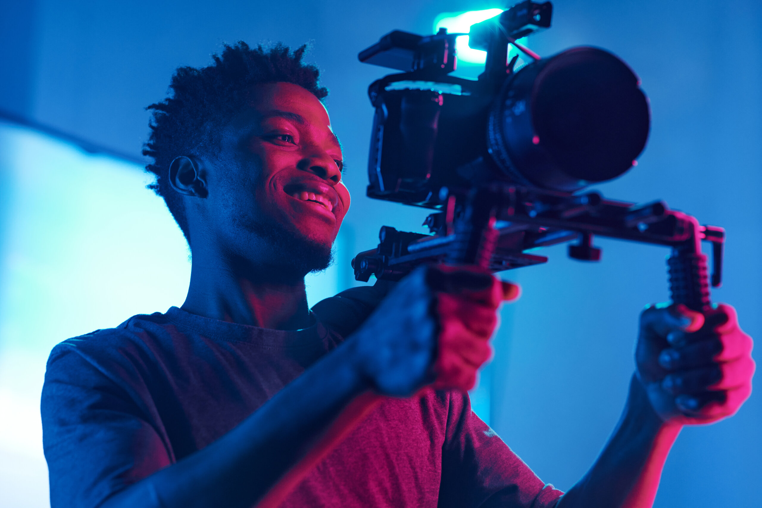 Cameraman shooting with professional camera